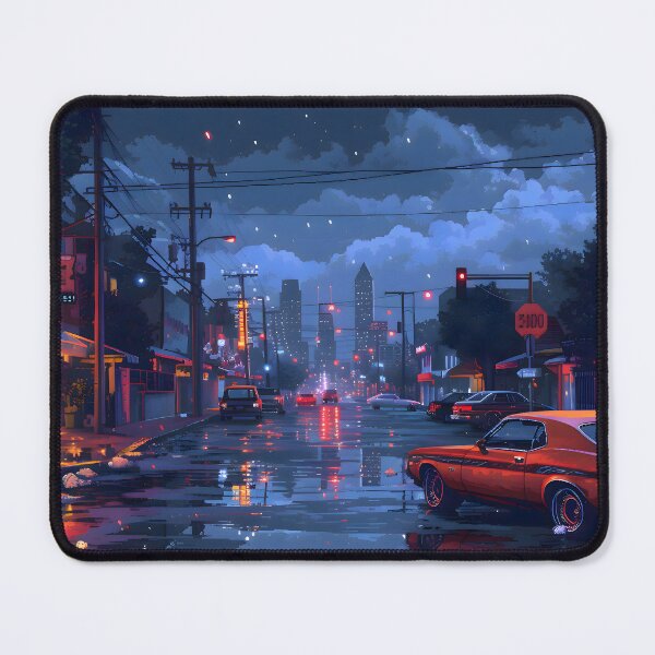 Item preview, Retro Neon Cityscape in the Rain designed and sold by GreenInkXpress.