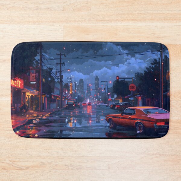 Item preview, Retro Neon Cityscape in the Rain designed and sold by GreenInkXpress.