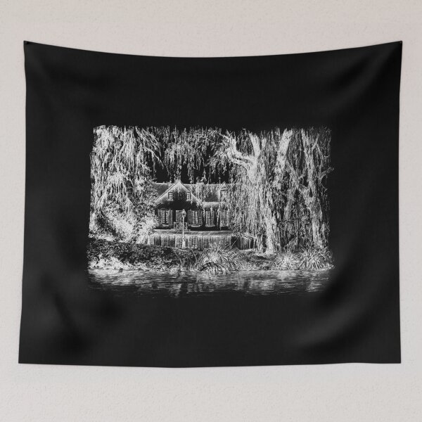 Item preview, French country estate with weeping willow trees drawing designed and sold by GothicByNature.