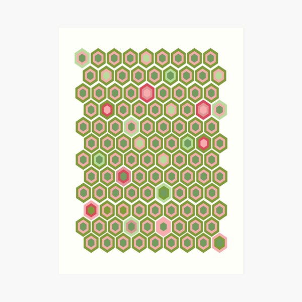 Pink and Green Honey Comb Art Print