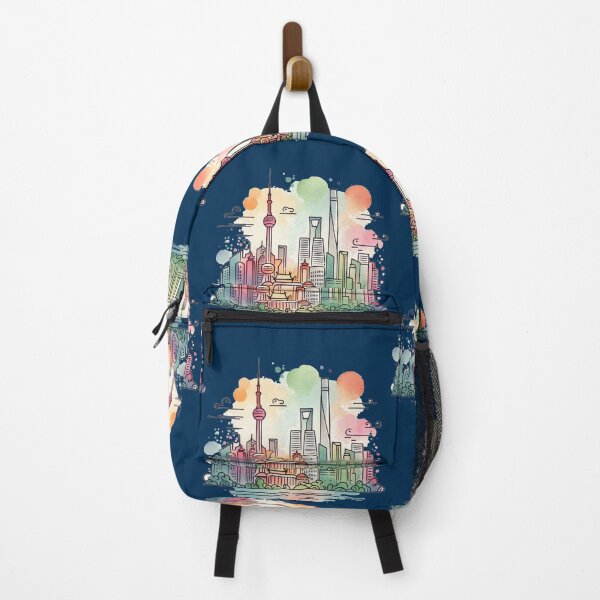 Item preview, Shanghai China Minimalist Skyline Sticker in Watercolor, designed and sold by PaintMeWorld.