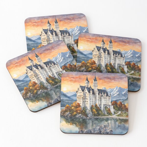 Item preview, Neuschwanstein Castle: Bavarian Sunset with Watercolor Touch designed and sold by LSVart.