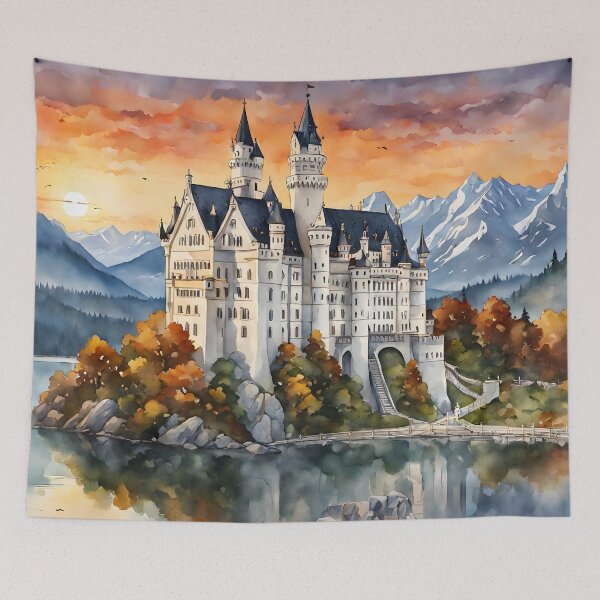 Item preview, Neuschwanstein Castle: Bavarian Sunset with Watercolor Touch designed and sold by LSVart.