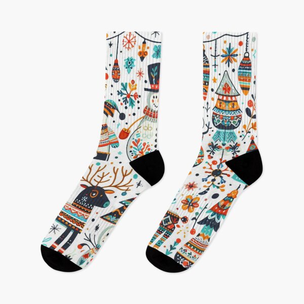 Item preview, Scandinavian Folk Art Happy Holidays - colourful festive pattern by heidiannemorris designed and sold by FOLK ART FUSION by heidiannemorris.