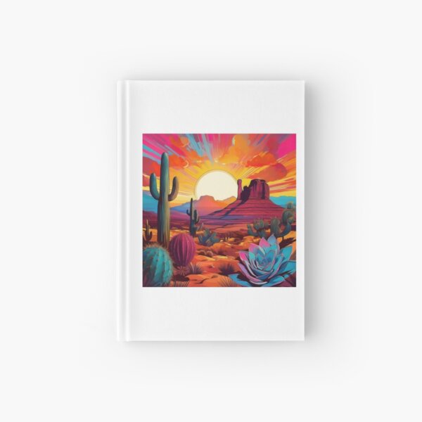 Aperçu de l'œuvre Coucher de soleil vibrant dans le désert avec des cactus et une scène de Monument Valley créée et vendue par RaiyaTees.
