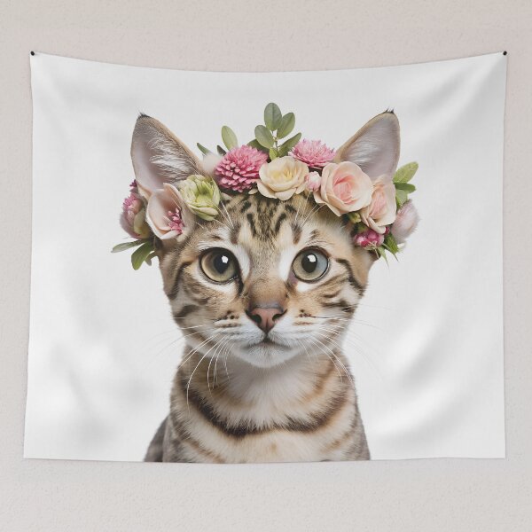 Item preview, Ocicat Kitten wearing floral crown designed and sold by LazyOwlStore.