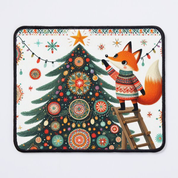 Item preview, Scandinavian Folk Art Happy Holidays - a festive Fox decorates a Christmas tree by heidiannemorris designed and sold by FOLK ART FUSION.