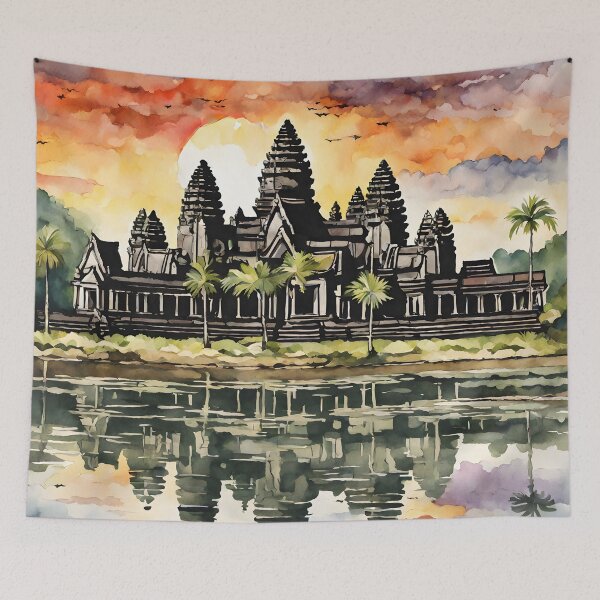 Item preview, Angkor Wat: Watercolor Sunset in Enigmatic Cambodia designed and sold by LSVart.