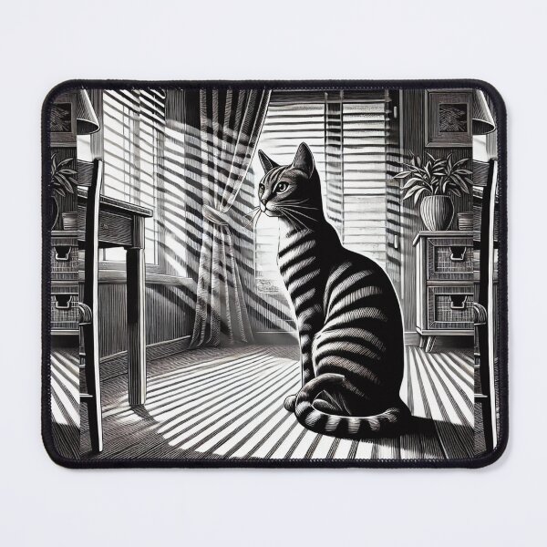 Item preview, Noir-Style Indoor Cat in Dramatic Shadows designed and sold by dagzzzol.