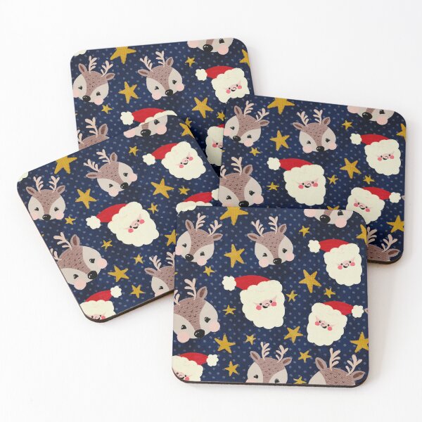 Item preview, Santa and reindeers and stars on dark blue  designed and sold by SJAPhoto.