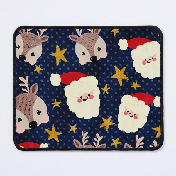 Item preview, Santa and reindeers and stars on dark blue designed and sold by SJAPhoto.