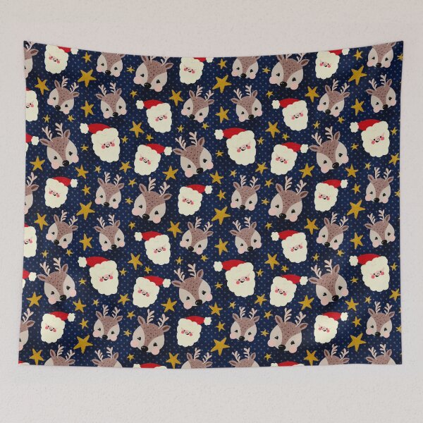Item preview, Santa and reindeers and stars on dark blue  designed and sold by SJAPhoto.