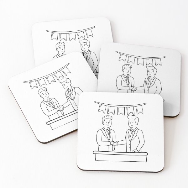 Item preview, Business partners shaking hands at a podium during a conference designed and sold by rasagamastore.