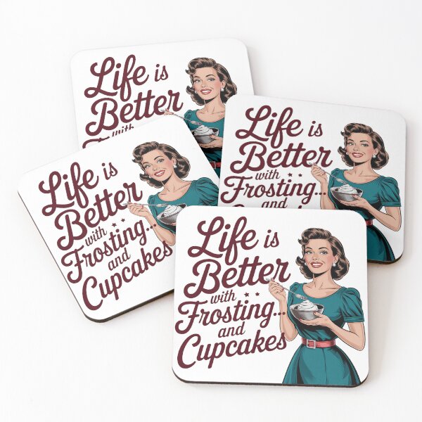 Item preview, Life is Better with Frosting and Cupcakes Sarcasm retro women bakiing designed and sold by Dominika Farkašová.