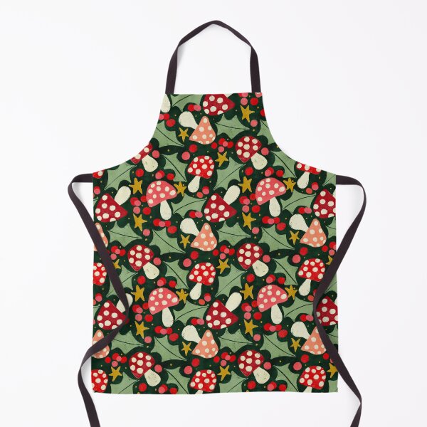 Item preview, Festive mushrooms, holly and berries on dark green designed and sold by SJAPhoto.