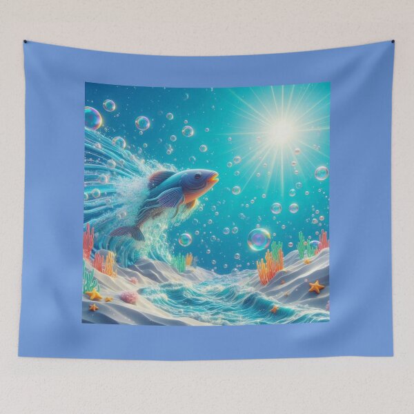 Item preview, Colorful Fish Leaping from Ocean Waves with Bubbles designed and sold by choder61.