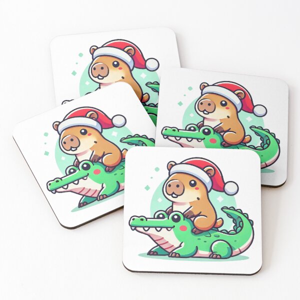Item preview, Whimsical Christmas Capybara Riding Crocodile designed and sold by lubushop1.