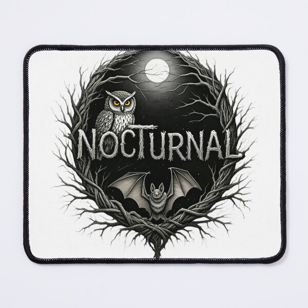 Item preview, Nocturnal Black & White – Owl, Bat, Moon, Branch CLASSIC T-SHIRT designed and sold by inkfluenceart.