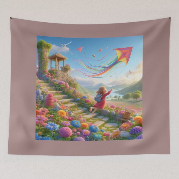 Item preview, Dreamy Floral Garden with Flying Kite - Kids Art designed and sold by choder61.