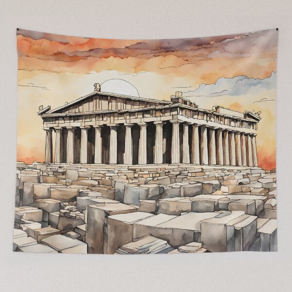 Item preview, Parthenon Splendor: Athens Sunset with Watercolor Beauty designed and sold by LSVart.