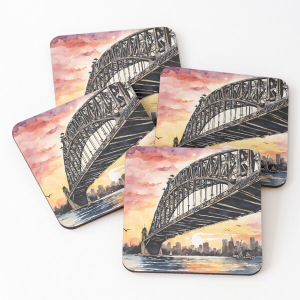 Item preview, Sydney Harbour Bridge: Watercolor Sunset in Australia designed and sold by LSVart.