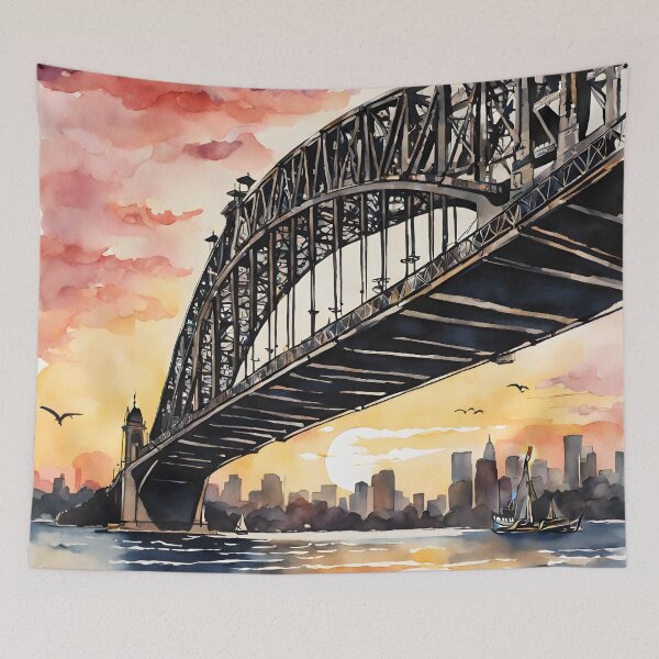 Item preview, Sydney Harbour Bridge: Watercolor Sunset in Australia designed and sold by LSVart.