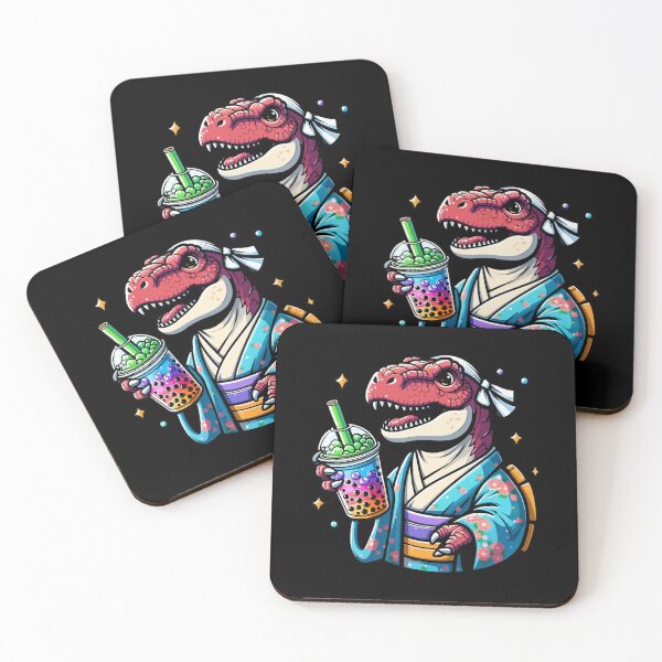 Item preview, Dinoaur Drinking Bubble Tea Japanese Kimono designed and sold by Artistoos.