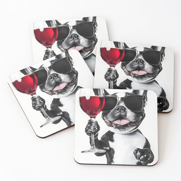 Item preview, Boston Terrier Dog Drinking Red Wine & Wearing Sunglasses designed and sold by CheekyAnimalz.
