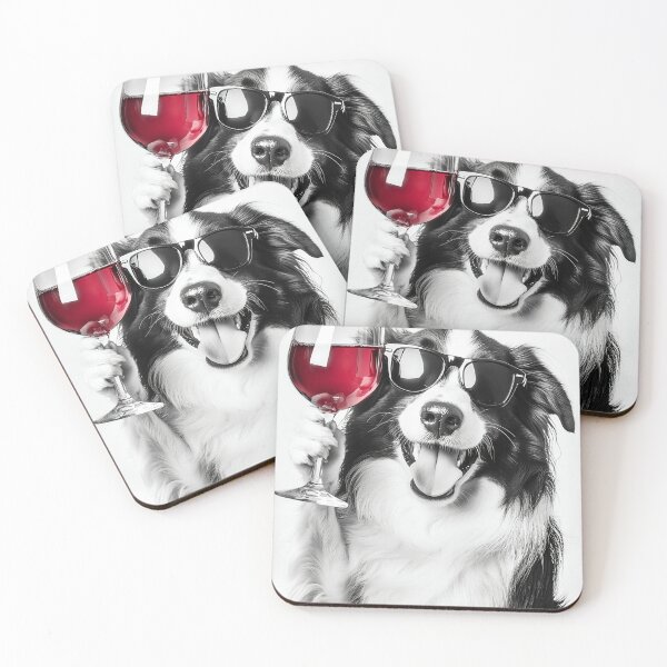 Item preview, Collie Dog Drinking Red Wine & Wearing Sunglasses designed and sold by CheekyAnimalz.