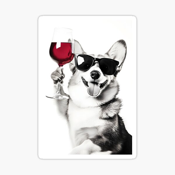 Item preview, Corgi Dog Drinking Red Wine & Wearing Sunglasses designed and sold by CheekyAnimalz.