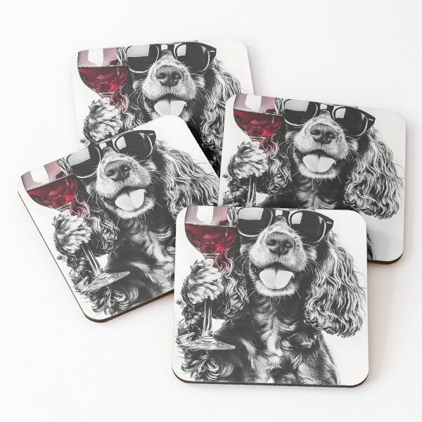 Item preview, Cocker Spaniel Dog Drinking Red Wine & Wearing Sunglasses designed and sold by CheekyAnimalz.