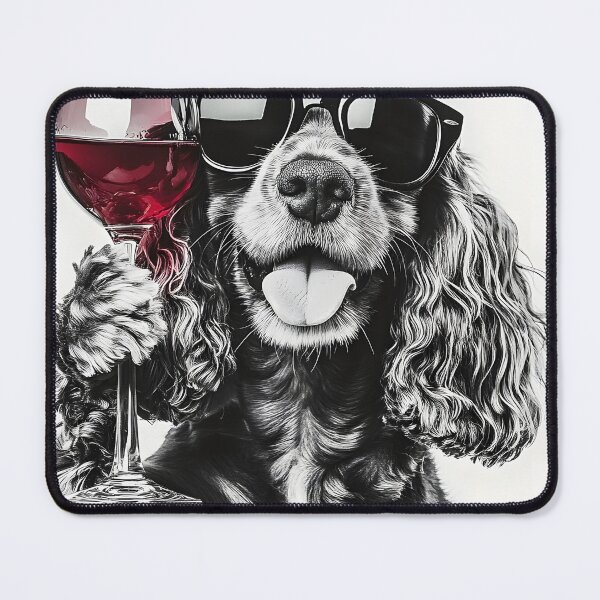 Item preview, Cocker Spaniel Dog Drinking Red Wine & Wearing Sunglasses designed and sold by CheekyAnimalz.