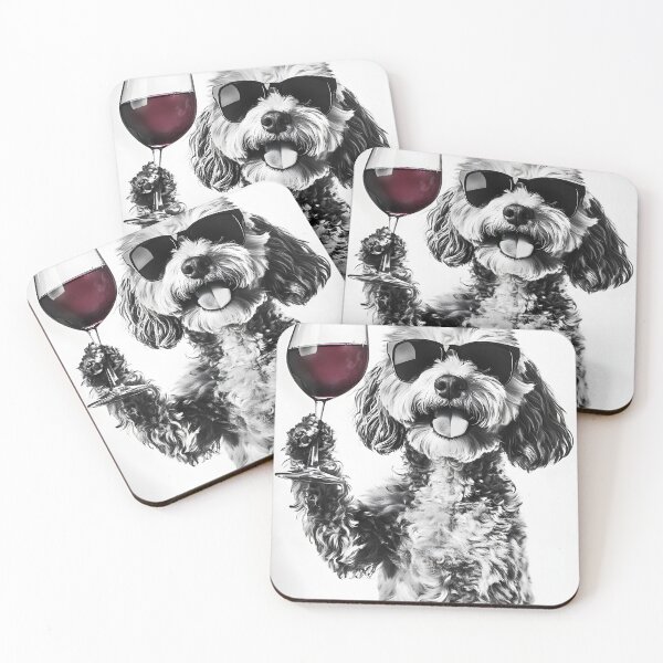 Item preview, Cockapoo Dog Drinking Red Wine & Wearing Sunglasses designed and sold by CheekyAnimalz.