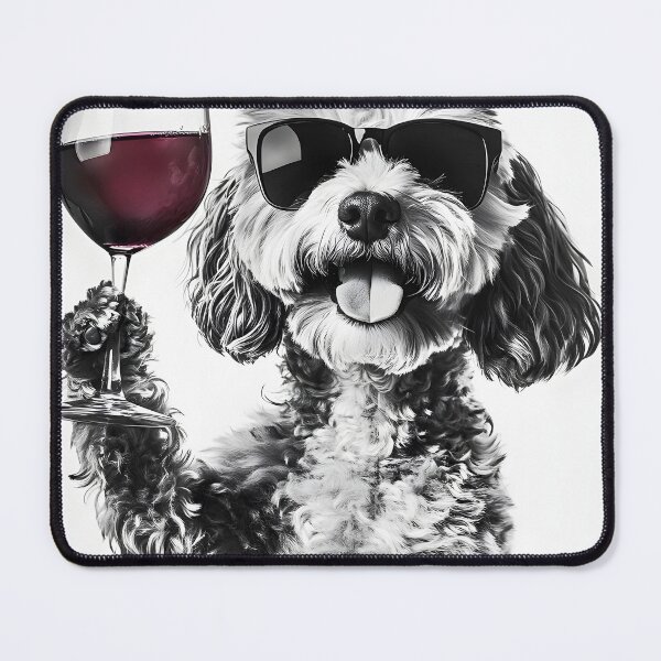 Item preview, Cockapoo Dog Drinking Red Wine & Wearing Sunglasses designed and sold by CheekyAnimalz.