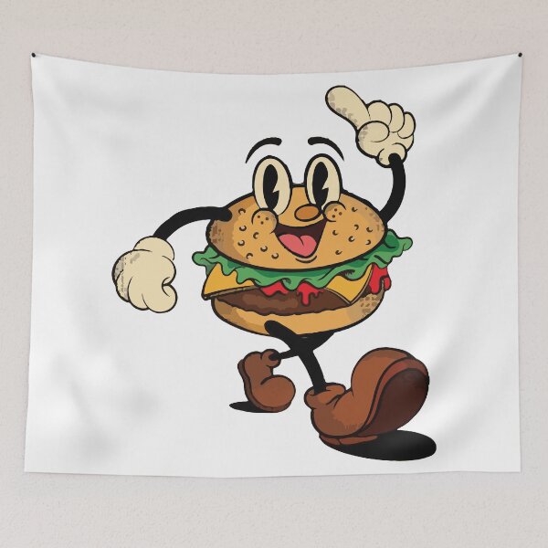Item preview, Retro Cartoon Burger Mascot Art designed and sold by -DEEWOLF-.