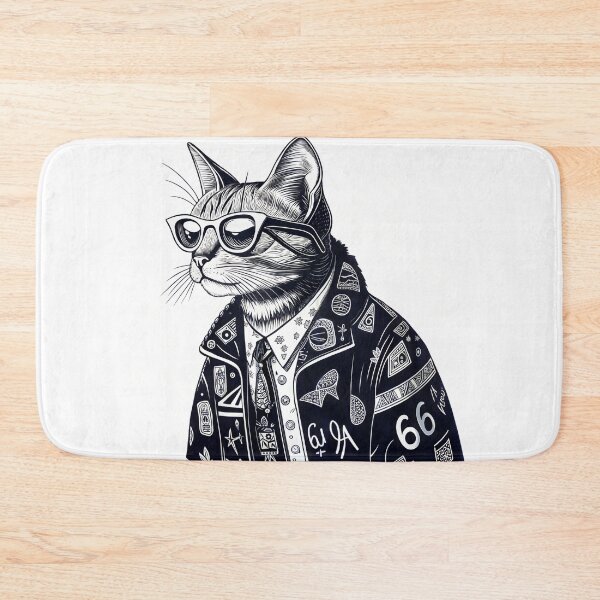 Item preview, Dapper cartoon cat with glasses wearing a patterned jacket, posing confidently against white background designed and sold by AngelinArts.