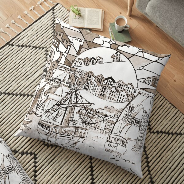 Bristol harbour sepia Floor Pillow