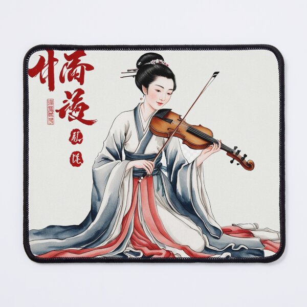 Item preview, Graceful Chinese woman playing a string instrument - Chinese ink drawing designed and sold by Kallandra.