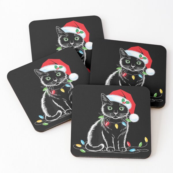 Item preview, Black Cat Christmas Lights Santa Hat Funny Xmas Cat Lover designed and sold by MariCanal.