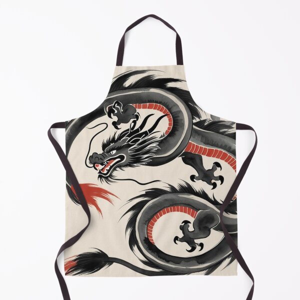 Item preview, Chinese lucky dragon red black in dynamic pose - Chinese ink drawing designed and sold by Kallandra.