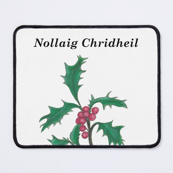 Item preview, Nollaig Chridheil (Merry Christmas in Scottish Gaelic) with hand painted holly vintage inspired botanical drawing  designed and sold by Mamaidh Made.
