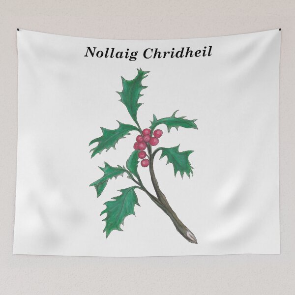 Item preview, Nollaig Chridheil (Merry Christmas in Scottish Gaelic) with hand painted holly vintage inspired botanical drawing  designed and sold by Mamaidh Made.