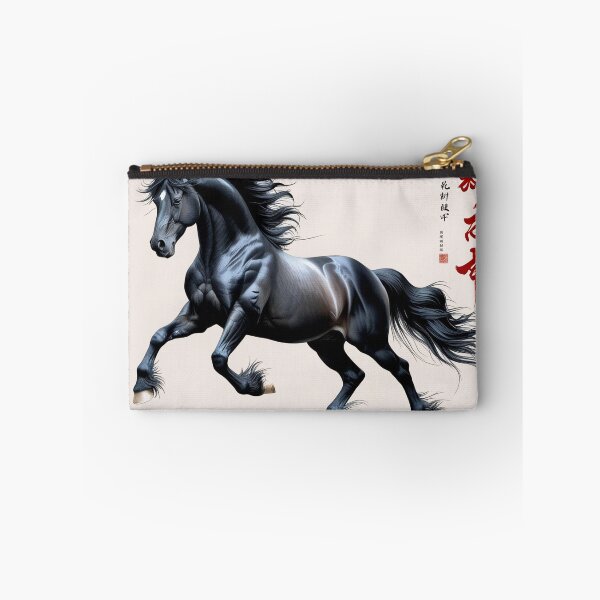 Item preview, Chinese black horse stallion in dynamic posture - Chinese ink drawing designed and sold by Kallandra.