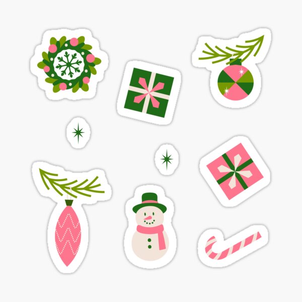 Christmas Sticker Pack - Sticker Set in Pink & Green Sticker