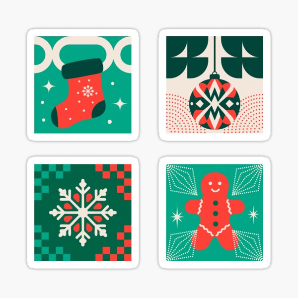 Cozy Christmas Sticker Pack: Stocking, Ornament, Snowflake, and Gingerbread Man Sticker