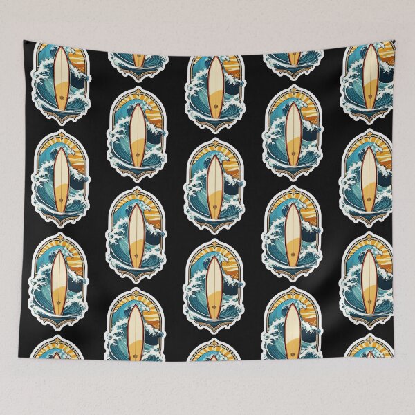 Item preview, Aloha Spirit Retro Surfboard in Hawaii with Ocean Waves designed and sold by NautiChic.