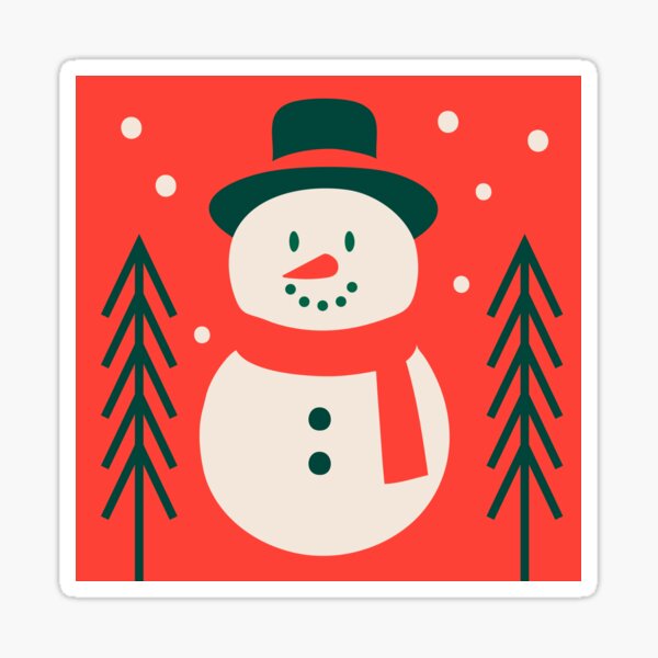 Cute Jolly Snowman with Snow and Trees Sticker