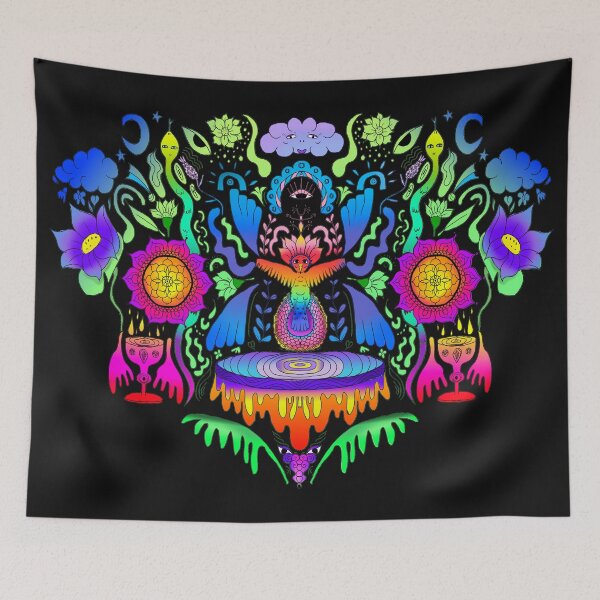 Item preview, 'Hummingbird Queen'  Colorful Mandala + Flower Psychedelic Artwork designed and sold by Venus-in-Virgo.