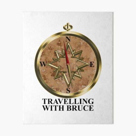 Travelling with Bruce Compass Logo Black Type Art Board Print