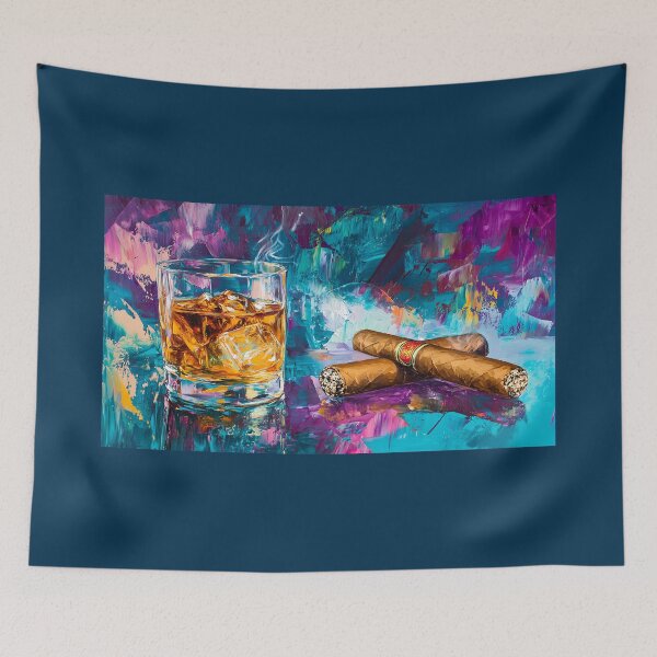Item preview, Whiskey and Cigars - Vibrant Indulgence in Abstract Elegance Digital Generative AI Art designed and sold by OlfactoART Studio.